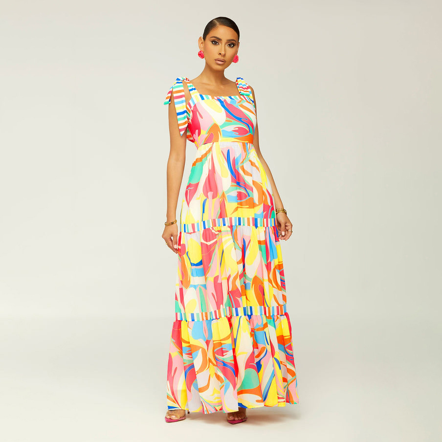  thdmladies Sexy Off Shoulder Strap Casual Print Dress thedmladies