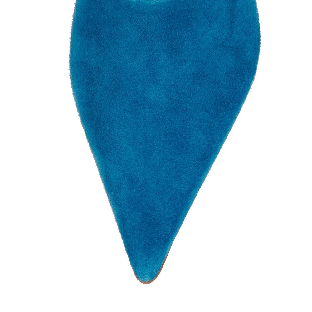 Blue Decorative Heel Pointed Toe Slip-On Mule Shoes for Women