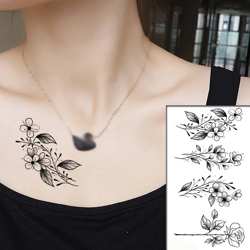 Sketch Rose Flowers Waterproof Temporary Tattoo Sticker Hand Lines Design Fake Tattoos Flash Tatoos Arm Chest Body Art for Women