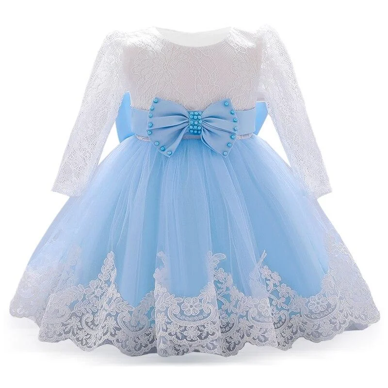 2021 Newborn Big Bow First Birthday Dress For Baby Girl Clothes Dress Long Sleeve Princess Dresses Party Ball Gown 3 12 24 Month