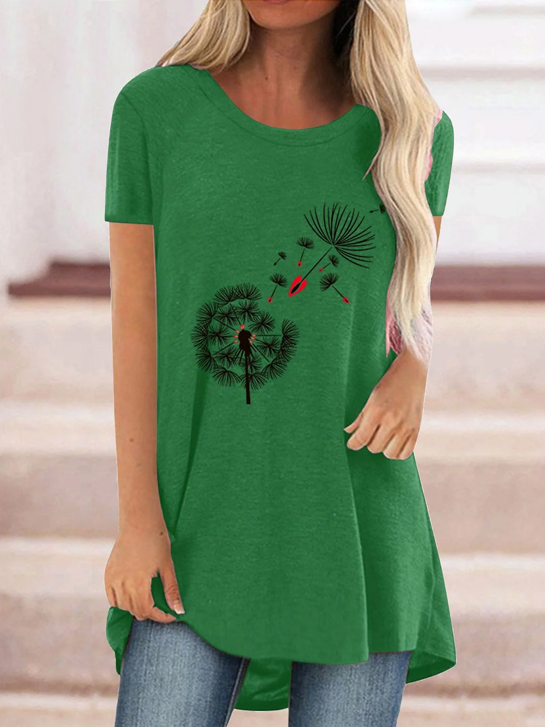 Women Half Sleeve V-neck Solid Color Dress