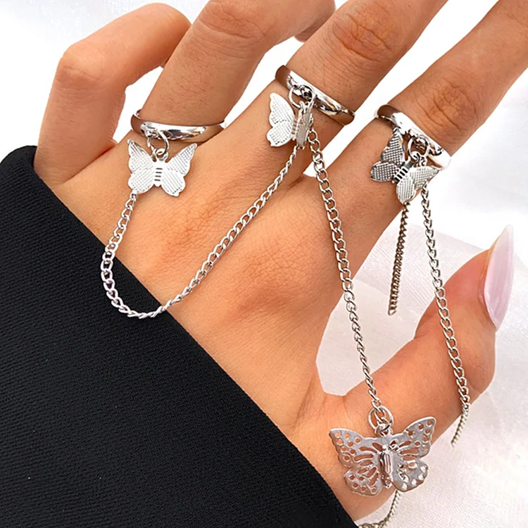Fashion Butterfly Chain Ring Set