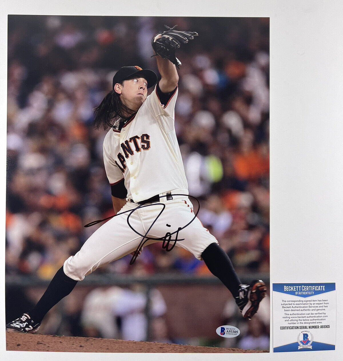 TIM LINCECUM SIGNED 11x14 Photo Poster painting GIANTS AUTHENTIC BECKETT BAS COA #A93305