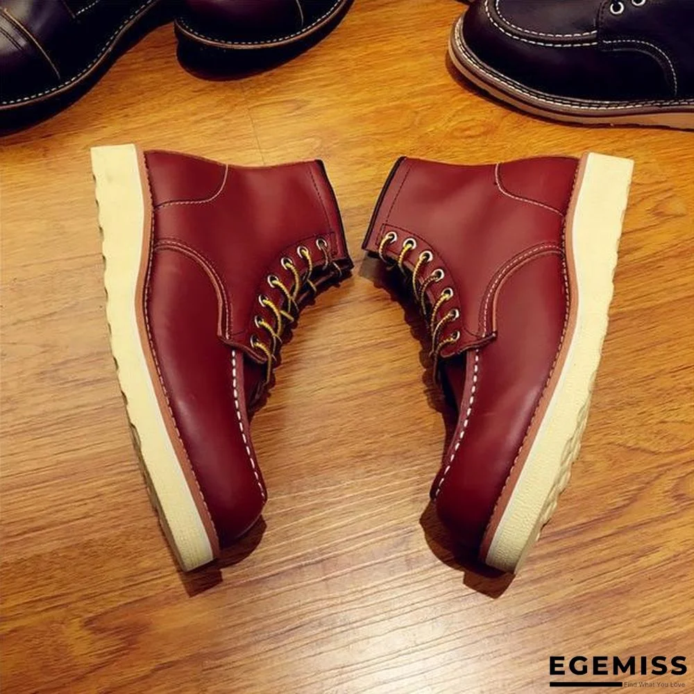 Vintage Men Boots Lace-Up Genuine Leather Boots Wing Men Handmade Work Travel Wedding Ankle Boots Casual Boots | EGEMISS