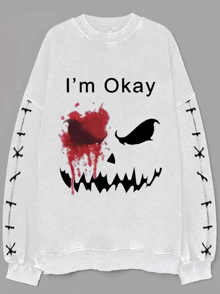 Broswear Halloween Scary Skull Face Fun Blood Art Print Sweatshirt