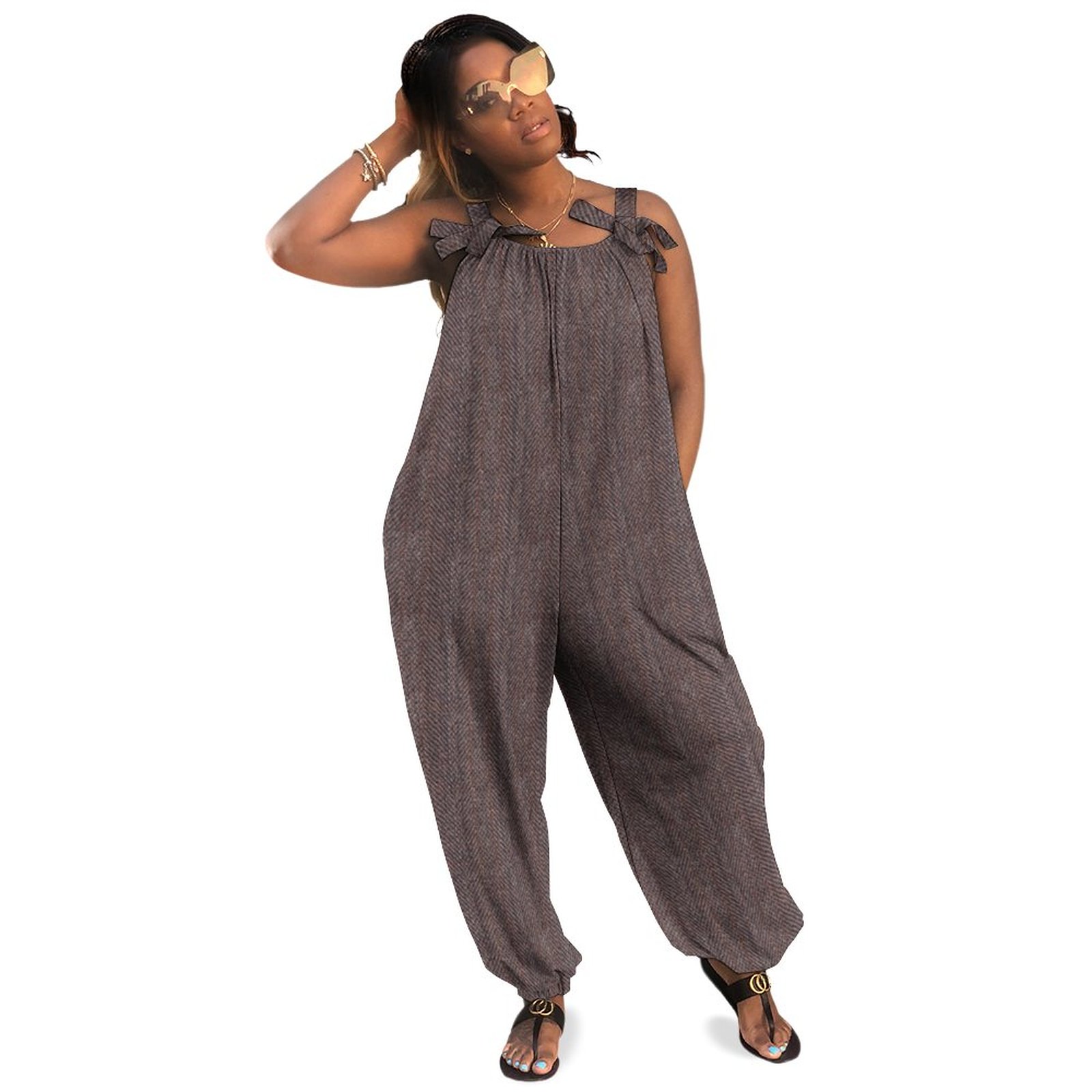 Brown Tweed Texture Image Zea Boho Vintage Loose Overall Corset Jumpsuit Without Top