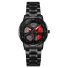 New Car Wheel Rim Watch With Scroll Creative Fashion Analog Watch, Black Dial Zinc Alloy Case Men's Watch, Stainless Steel Black Strap, Quartz Movement, Waterproof And Scratch-Resistant