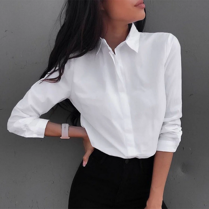 women shirts and blouses 2020 Feminine Blouse Top Long Sleeve Casual White Turn-down Collar OL Style Women Loose Blouses