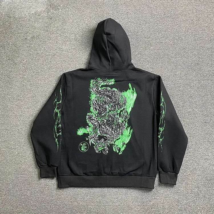 Vintage Hellstar Flame Print Casual Cotton Hoodie