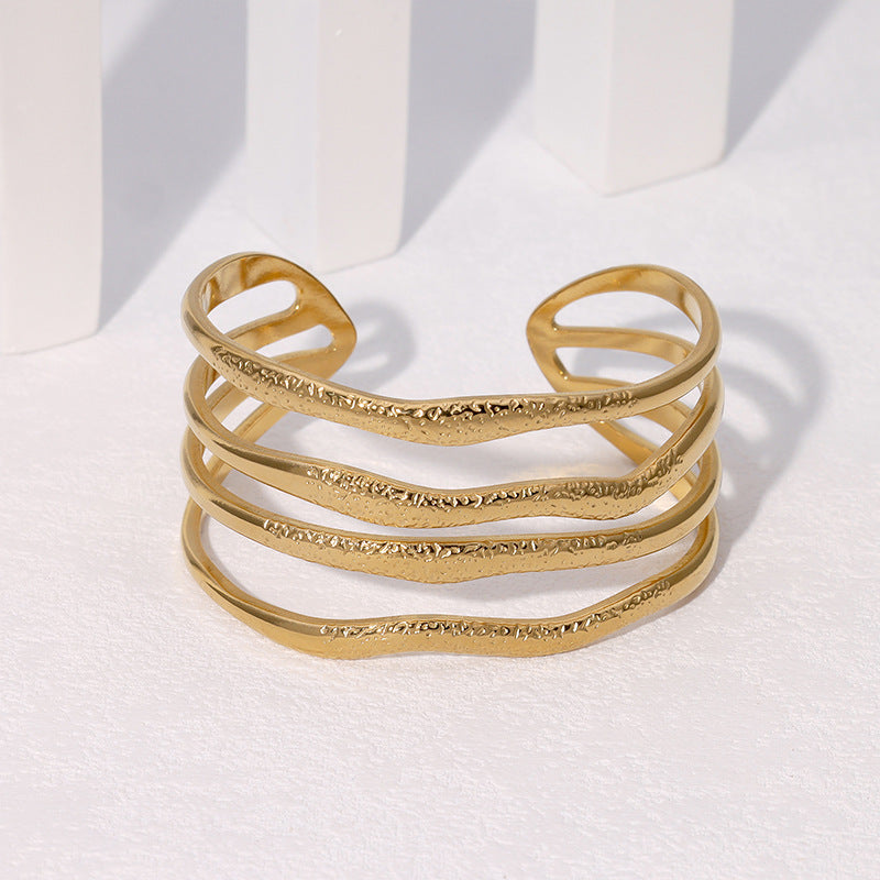 Personality Exaggerated Wide Bracelet Gold-Plated Retro Geometric Irregular Stainless Steel Bracelet For Women