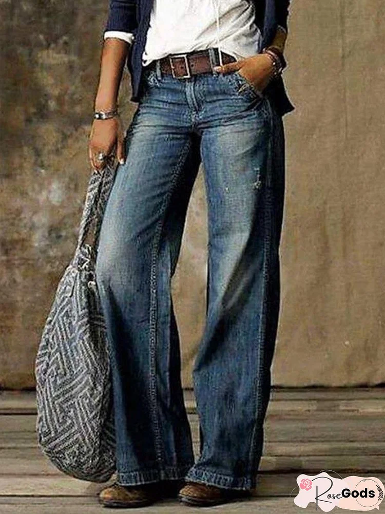 Simple Straight-Leg Casual Jeans