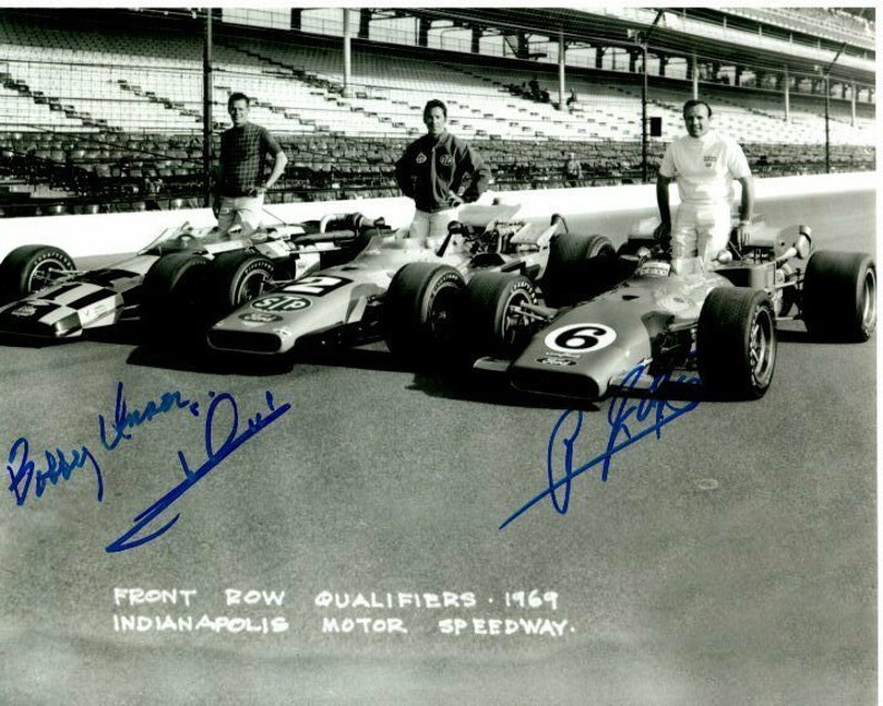 Bobby unser, mario andretti and a.j. foyt signed autographed indy 500 8x10 Photo Poster painting