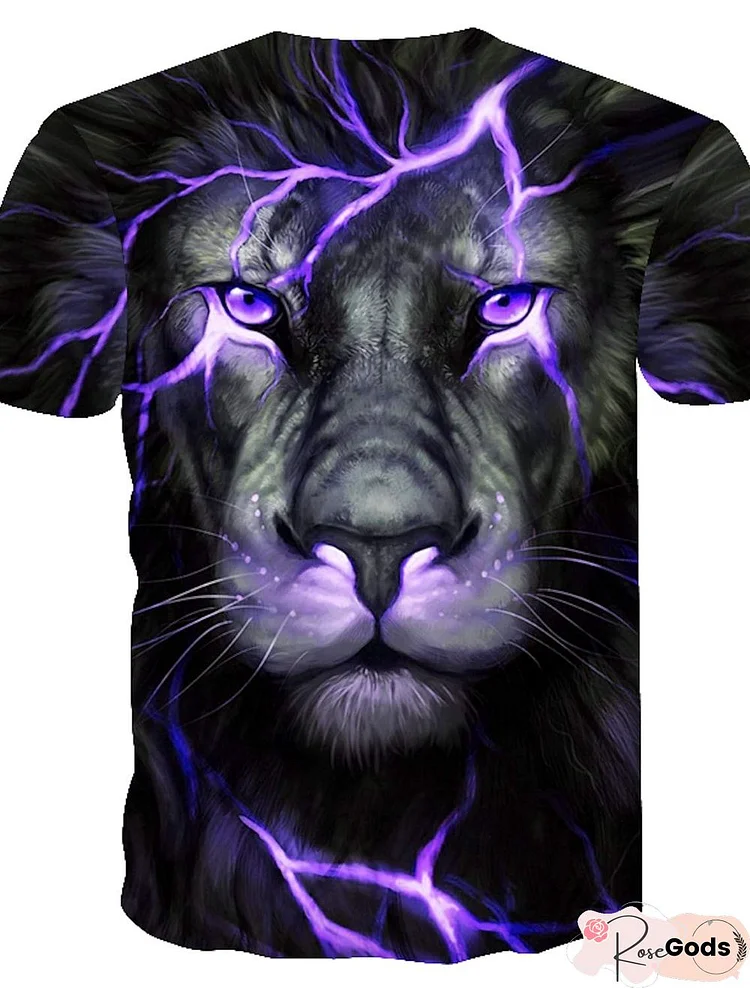 Men's Tee T Shirt 3D Print Graphic Lion Animal Plus Size Print Short Sleeve Causal Tops Streetwear Exaggerated