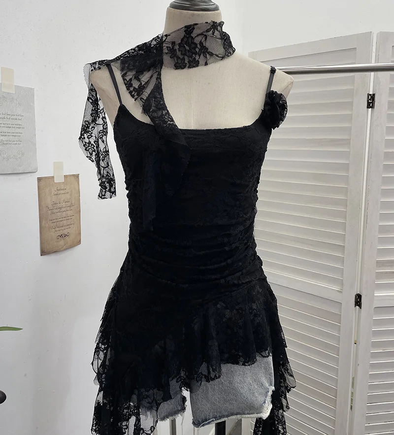 Nigikala Nigikala Shooting Lace Suspension Sheaf Vest Women's Summer Thin Irregular Lotus Leaf-Side Ribbon Slime Blouse 11851