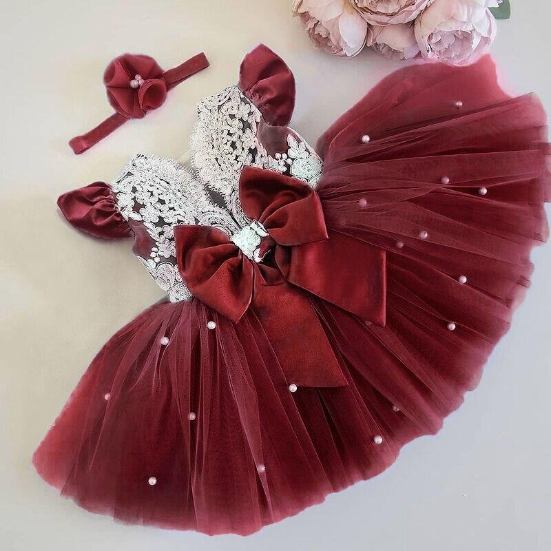 Girls Princess Tutu Dress For Toddler Kids Baby Flower Lace Backless Elegant Birthday Wedding Clothes Children Christening Gown
