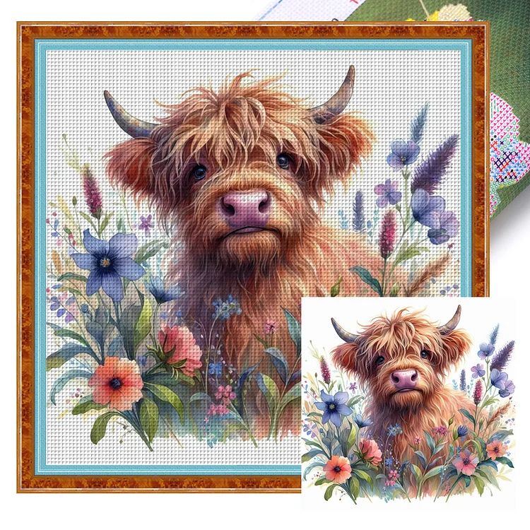 Flower And Grass Yak (40*40cm) 14CT Stamped Cross Stitch gbfke