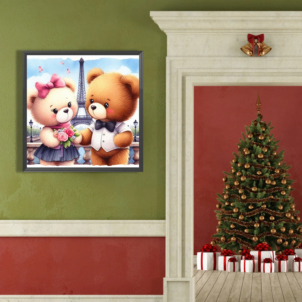 Diamond Painting - Full Round Drill - Couple Bear Eiffel Tower(Canvas|40*40cm)