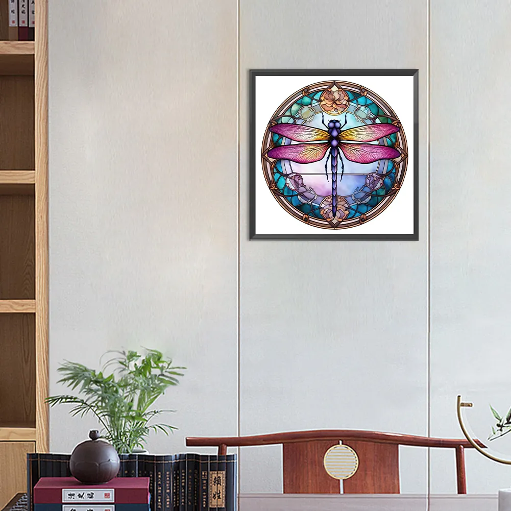 Diamond Painting - Full Round Drill - Stained Glass Dragonfly(30*30cm)