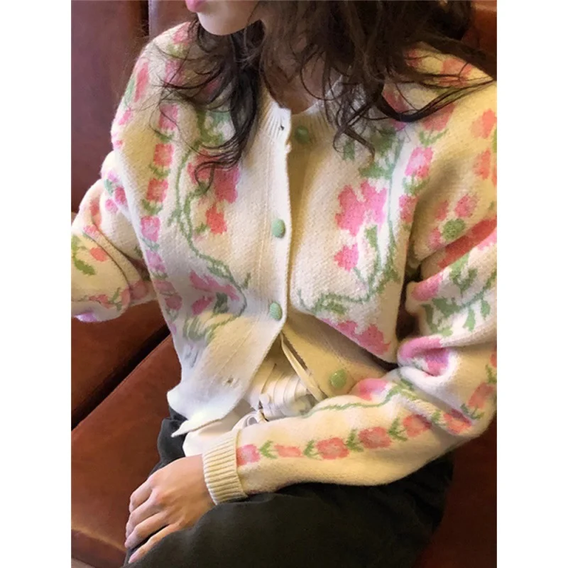 Ueong Knitted Cardigan Women's Spring And Autumn 2024 New Retro Lazy Loose Sweater Short Jacket