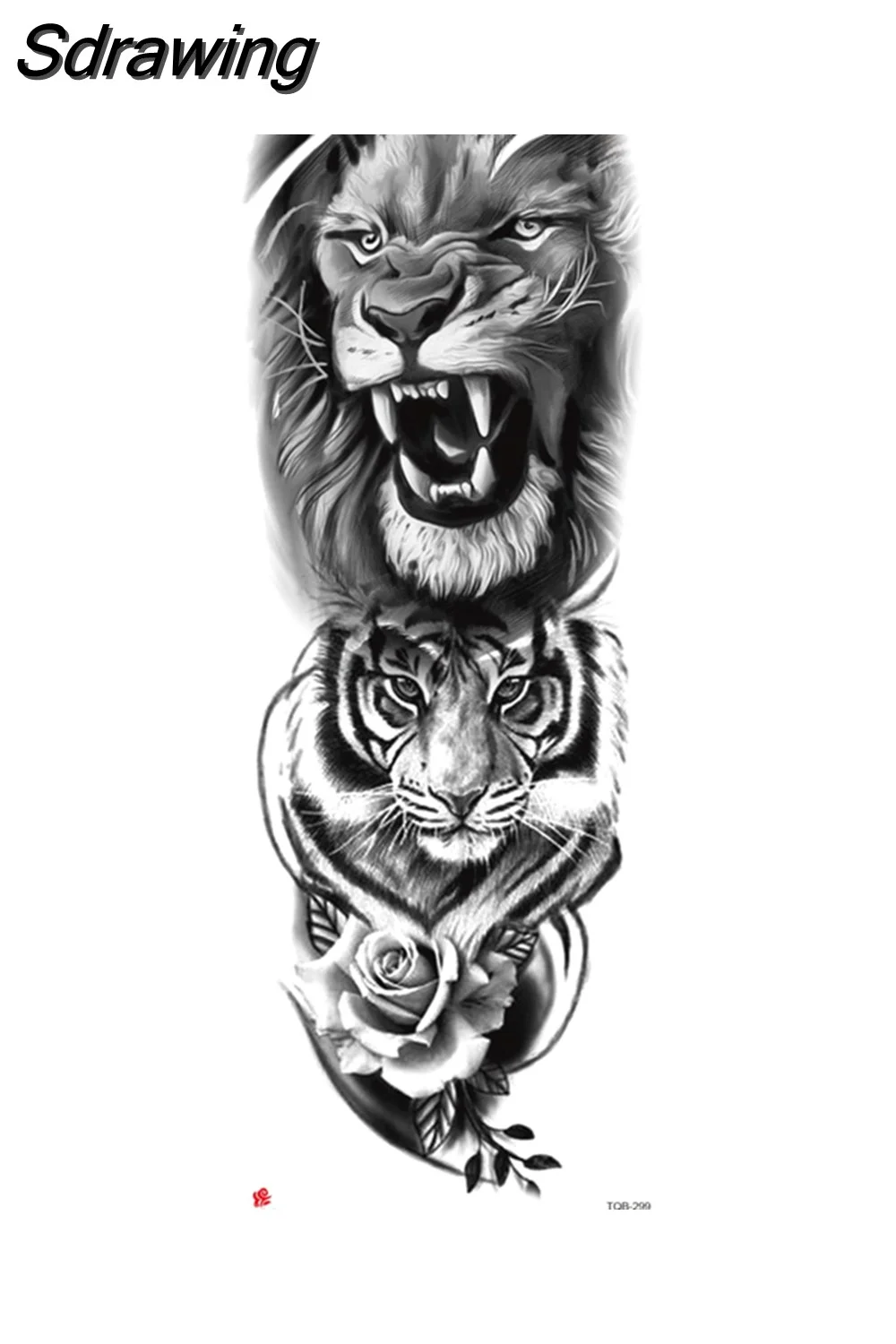Sdrawing Arm Temporary Tattoo Wolf Lion Fish Horns Geometric Man Body Leg Rose Flower Phoenix Waterproof Sticker Cool Women Tatoo 430-1