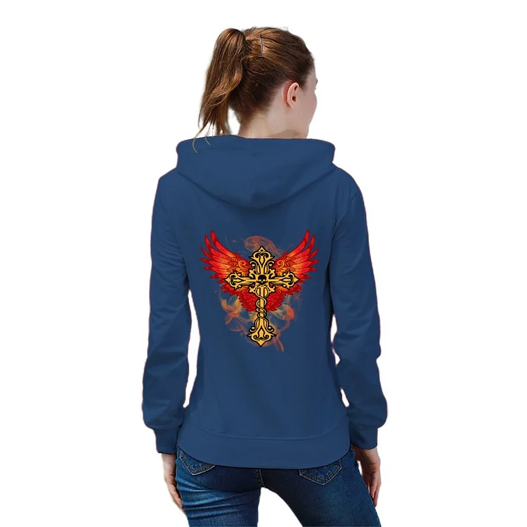 Women's Hoodie Sweatshirt Cross Skull Phoenix Wings  customized, personalized, gift