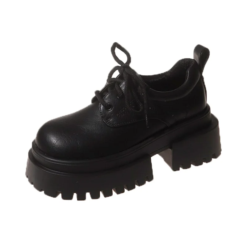 Yyvonne Women's Shoes Spring And Autumn High-End Thick-Skin Thick-Heeled Small Leather Shoes Ladies Light Mouth Retro Lace With Skirts Women's Fashion Single Shoes