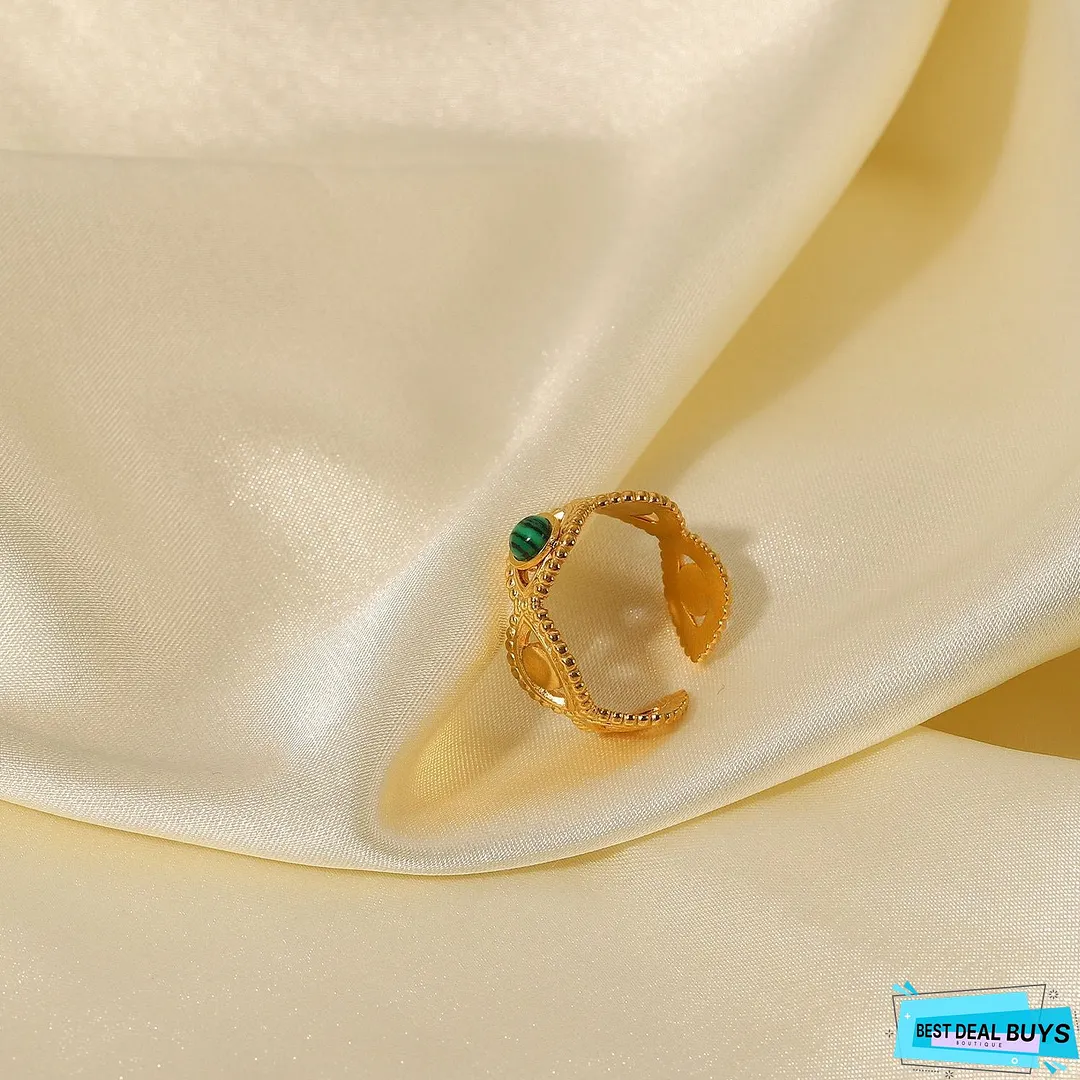 18K Gold Stainless Steel Green Malachite Natural Stone Ring