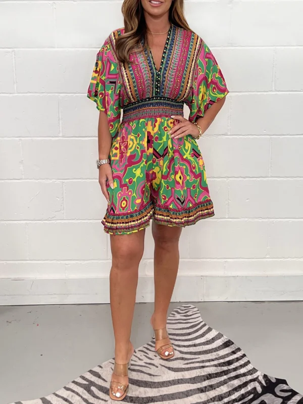 Plant Bold Printed Casual Short Jumpsuit