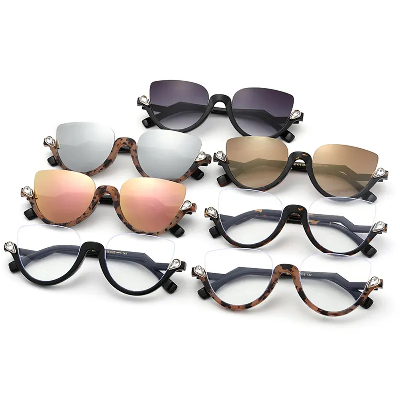 Unisex Vintage Half Frame Cat Eye Diamond Sunglasses