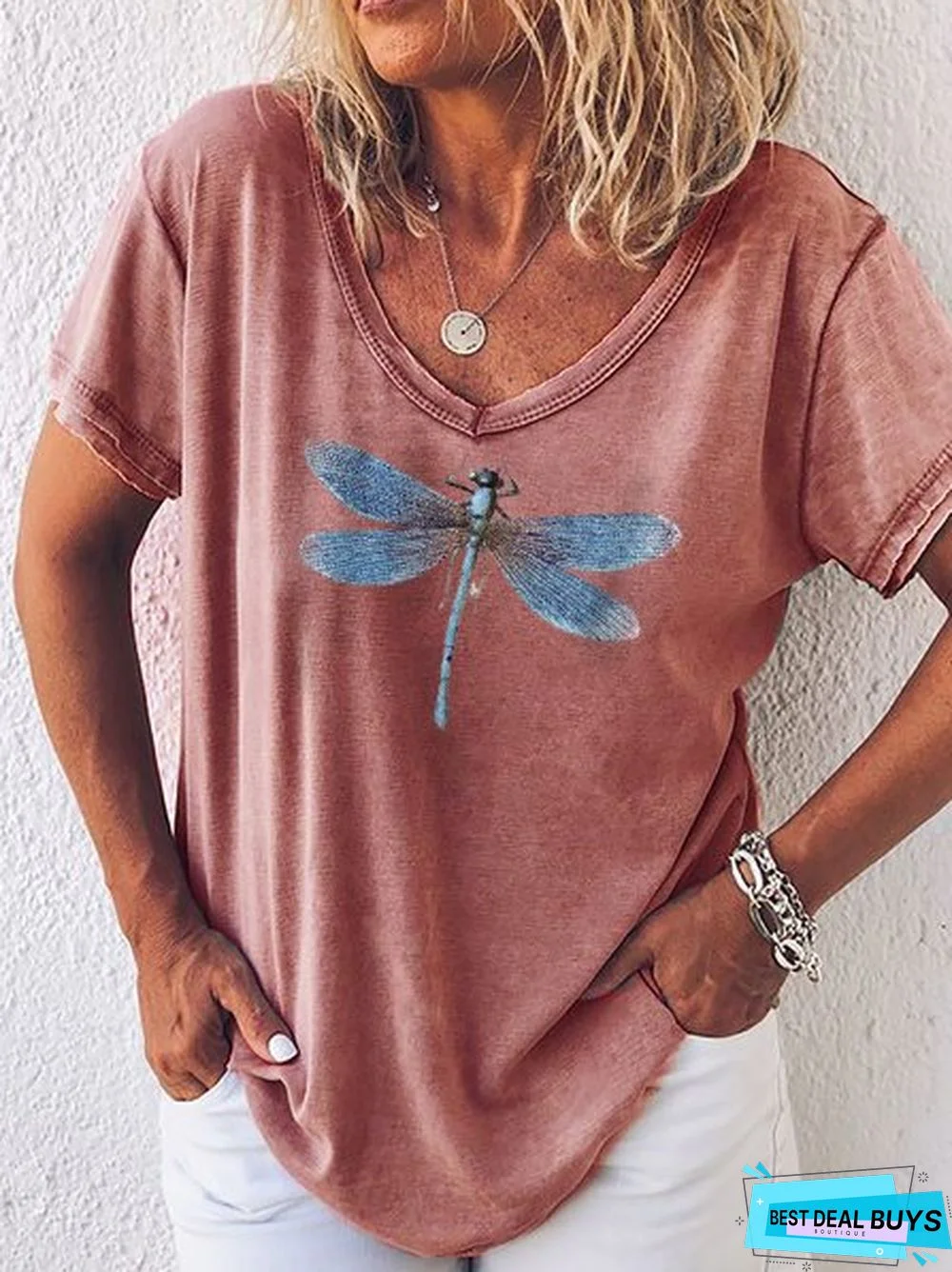 Fit Casual V Neck Printed T-shirt