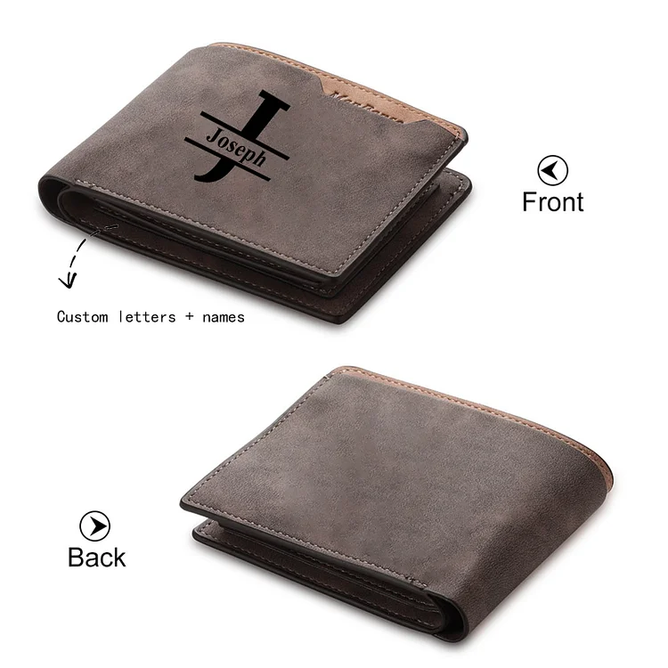 Personalized Name Leather Wallet Engraved Letter Short Purse Folding Wallet Gifts For Men