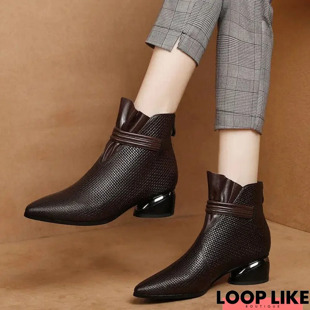 New Thick Heel Round Toe Soft Leather Plus Size Fashion Short Boots Women