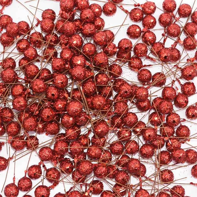 50pcs 12mm Mini Pearl Plastic Stamen Artificial Flower Cherry Fruit Stamens Wedding Christmas Wreaths DIY Gift Box Decoration