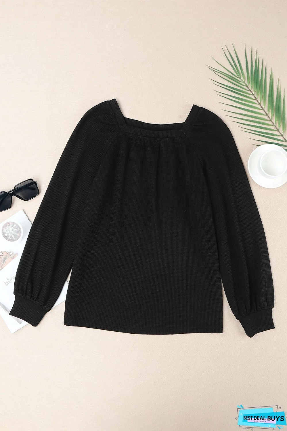 Scoop Neck Waffle Knit Top