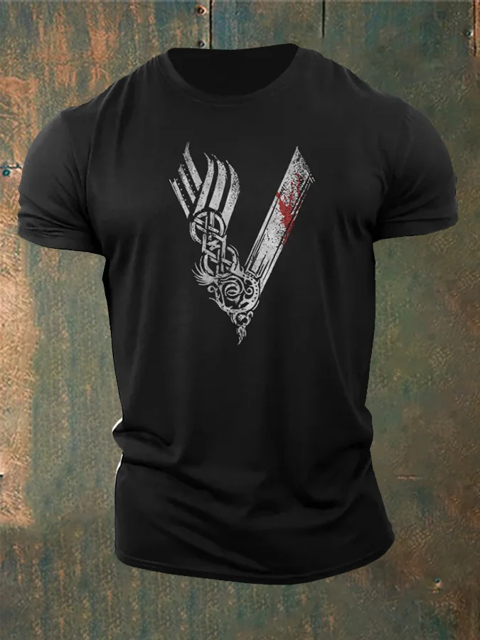 Männer Wikinger Stil Krieger Bedrucktes T-Shirt