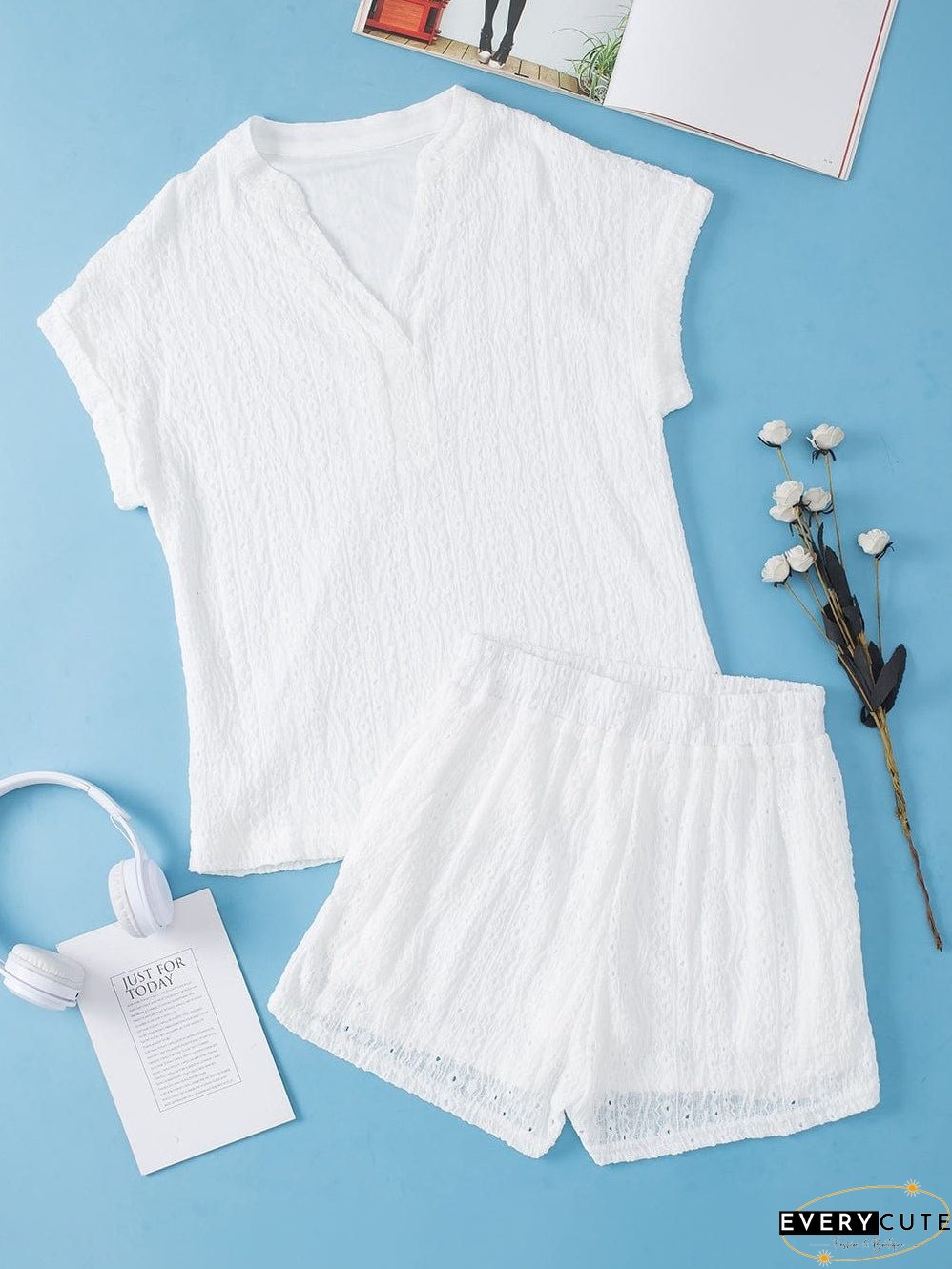 White Eyelet Jumpsuit with Pockets
