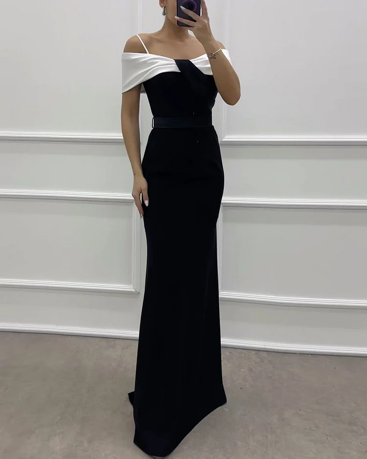 Elegant one-shoulder slim-fit solid color dress