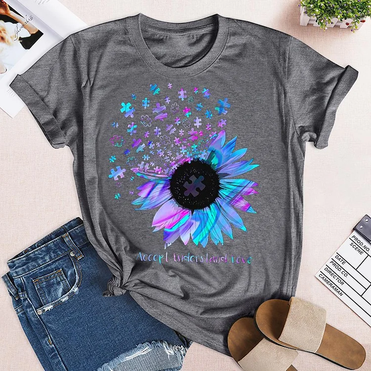 Colorful Sunflower Accept Understand Love Autism Awareness  T-Shirt Tee --Annaletters