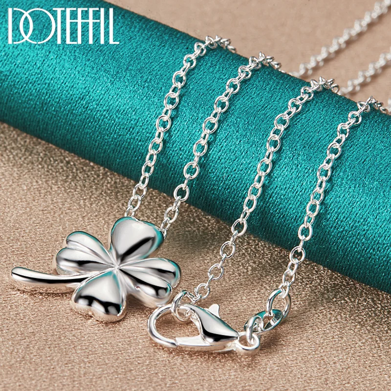 DOTEFFIL 925 Sterling Silver Clover Flower Pendant Necklace 18 Inch Chain For Women Jewelry
