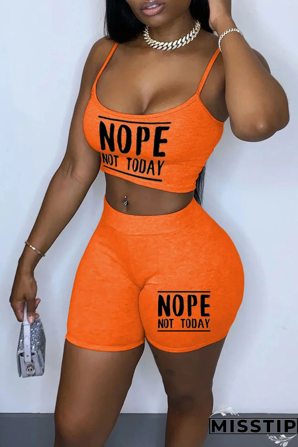 Khaki Sexy Print Patchwork Spaghetti Strap Sleeveless Two Pieces