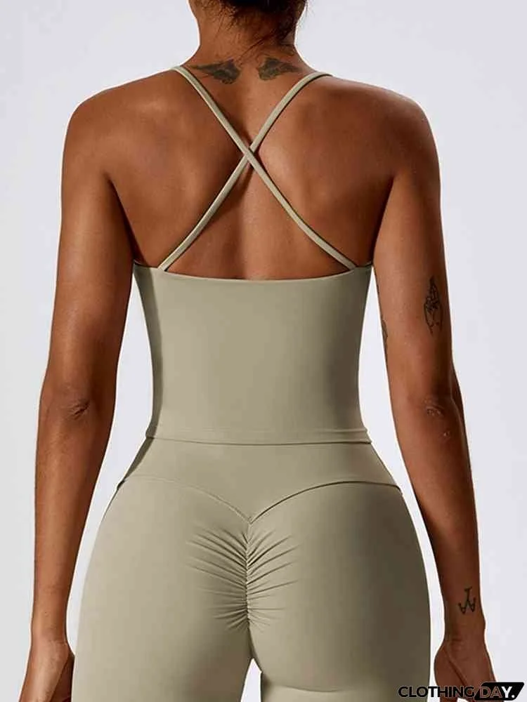 Square Neck Back Crisscross Tank Top