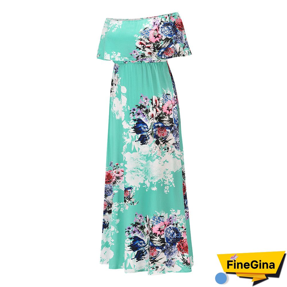 Off Shoulder Short Sleeve Floral Maxi Dress