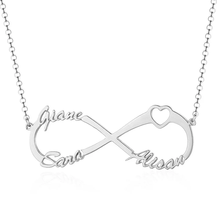 Infinity Necklace Personalized with Heart and 3 Names Good Gift For Mother