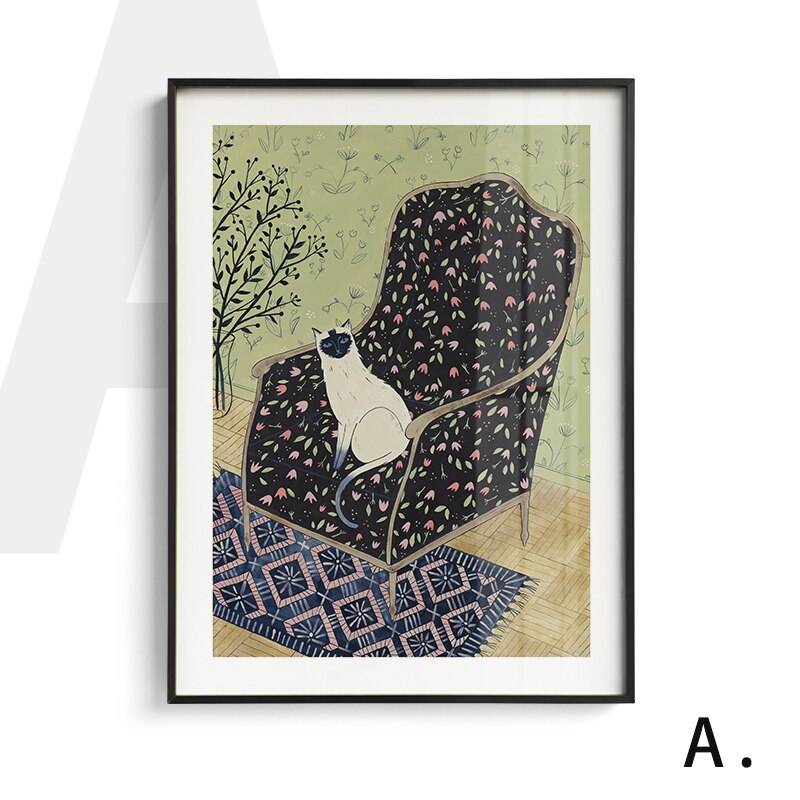 Vogue Animal Cat Wall Art Canvas Painting Retro Figure Printing Nordic Poster For Livingroom Bedroom Home Decor Unframed