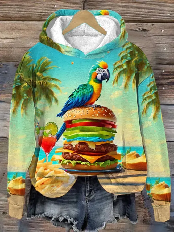 Women's Parrothead and Cheeseburger Print Hoodie