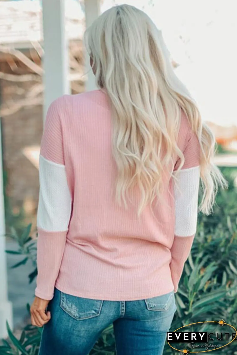 Pink Color Block Leopard Tie Top