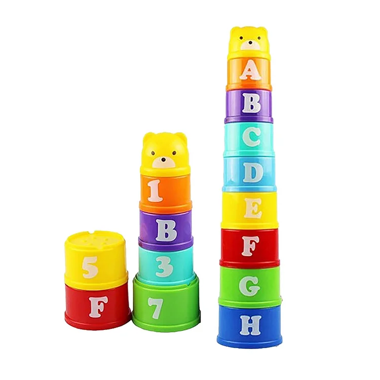 9pcs Children Stacking Cups Development Rainbow Kid Early Educational Toy Random