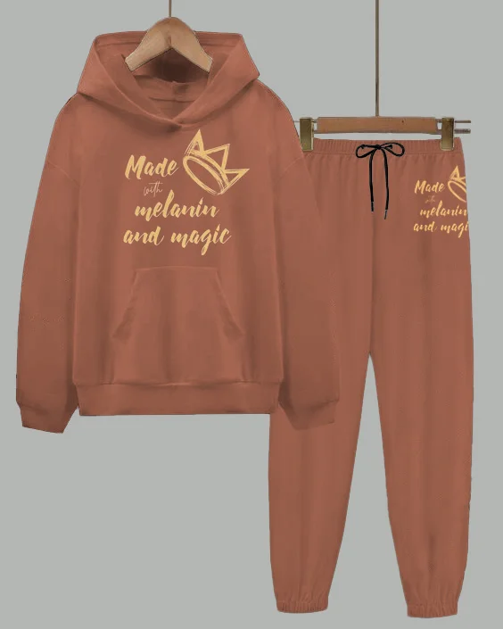 Made Melanin and Magic Long-Sleeved Hoodie and Letter Casual Pants Set