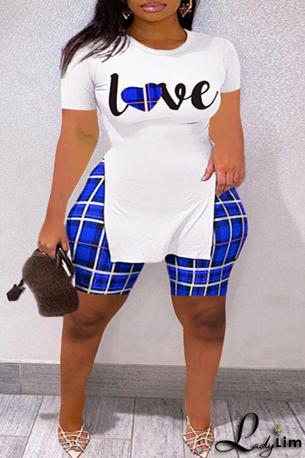 Yellow Fashion Casual Letter Print Slit O Neck Plus Size Two Pieces