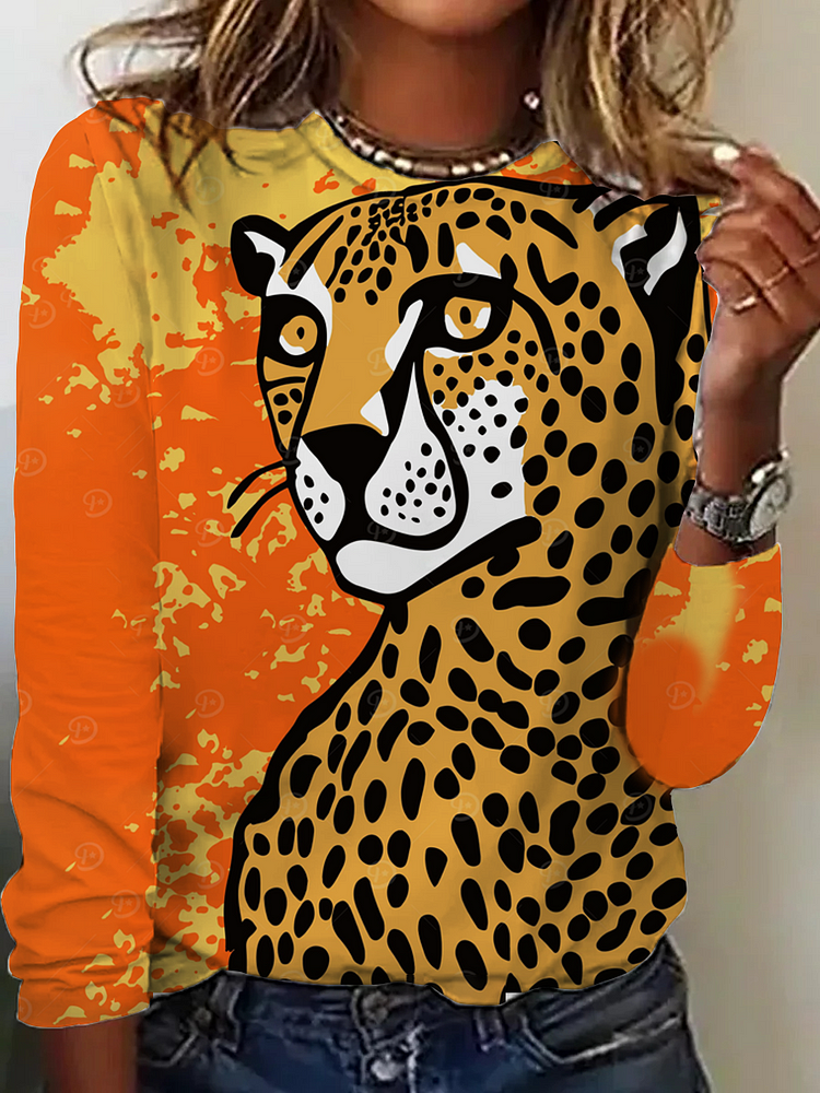 Women's Crew Neck Jungle Cheetah Long Sleeve T-Shirt socialshop